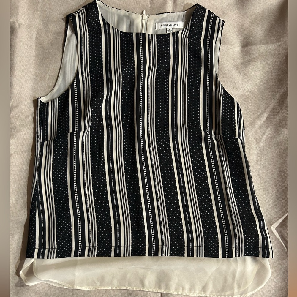 Rose & Olive Asymmetrical Black and White Sleeveless Tank Top